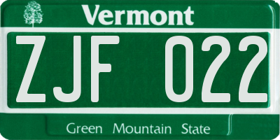 VT license plate ZJF022