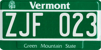 VT license plate ZJF023