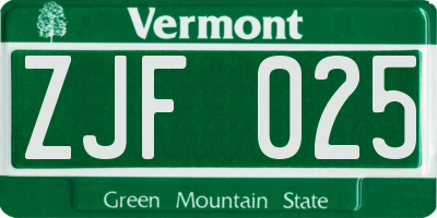 VT license plate ZJF025