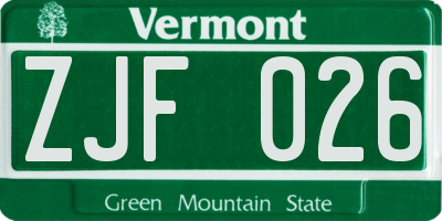 VT license plate ZJF026