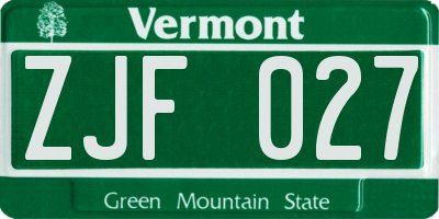 VT license plate ZJF027