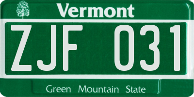 VT license plate ZJF031