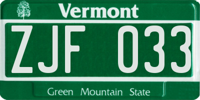 VT license plate ZJF033