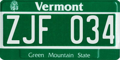 VT license plate ZJF034