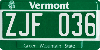 VT license plate ZJF036