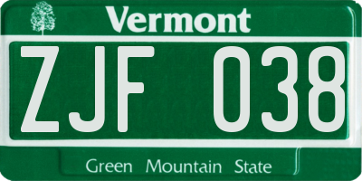 VT license plate ZJF038