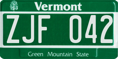 VT license plate ZJF042