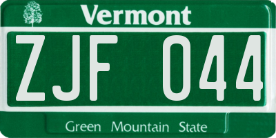 VT license plate ZJF044