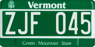 VT license plate ZJF045