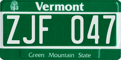 VT license plate ZJF047
