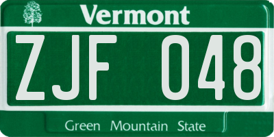VT license plate ZJF048