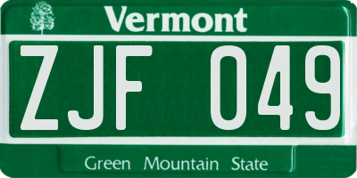 VT license plate ZJF049