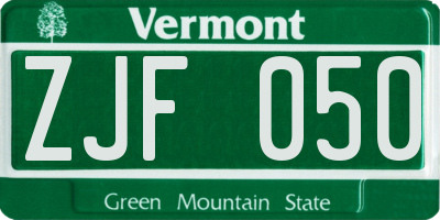 VT license plate ZJF050