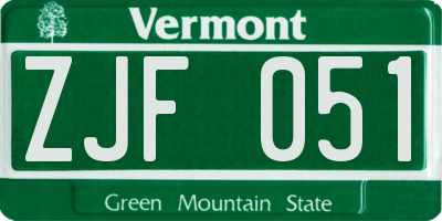 VT license plate ZJF051