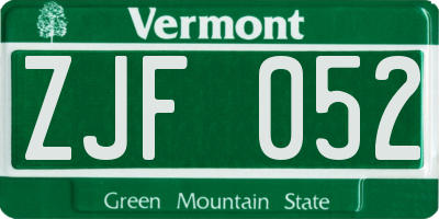 VT license plate ZJF052