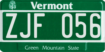 VT license plate ZJF056