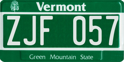 VT license plate ZJF057