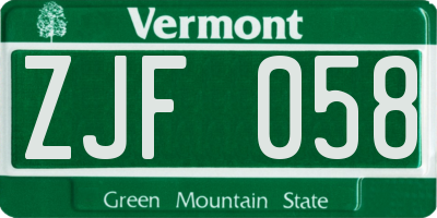 VT license plate ZJF058