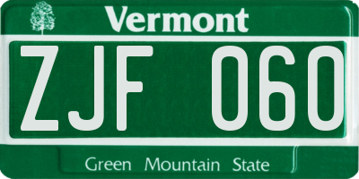 VT license plate ZJF060