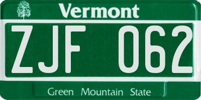 VT license plate ZJF062
