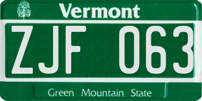 VT license plate ZJF063