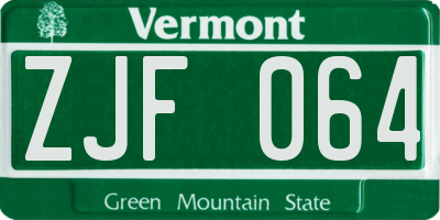 VT license plate ZJF064