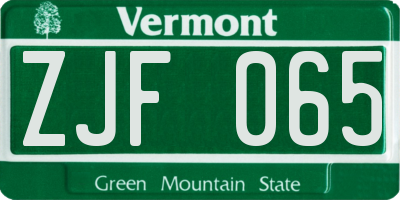 VT license plate ZJF065