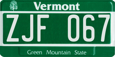 VT license plate ZJF067