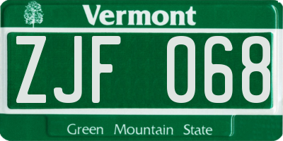 VT license plate ZJF068