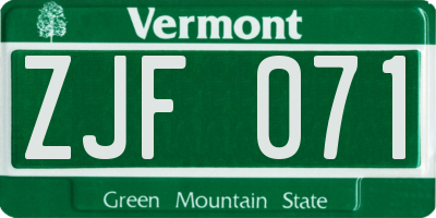 VT license plate ZJF071
