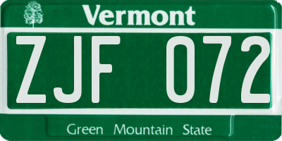 VT license plate ZJF072