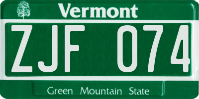 VT license plate ZJF074