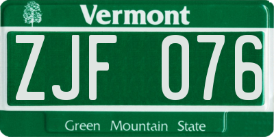 VT license plate ZJF076