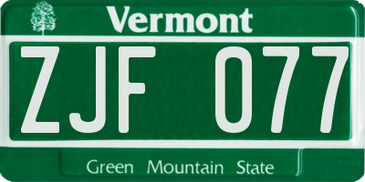 VT license plate ZJF077