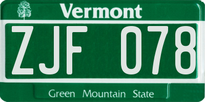 VT license plate ZJF078