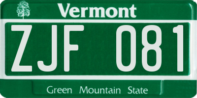 VT license plate ZJF081