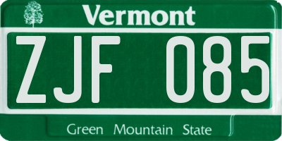 VT license plate ZJF085