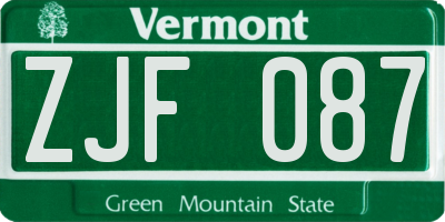 VT license plate ZJF087