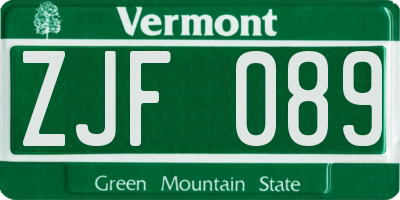 VT license plate ZJF089