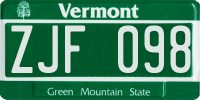 VT license plate ZJF098