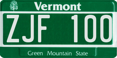 VT license plate ZJF100