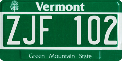 VT license plate ZJF102