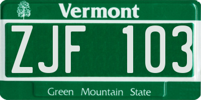 VT license plate ZJF103
