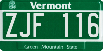VT license plate ZJF116