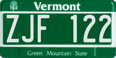 VT license plate ZJF122