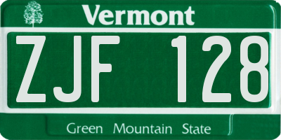 VT license plate ZJF128