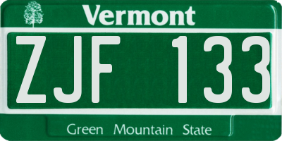 VT license plate ZJF133