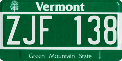 VT license plate ZJF138