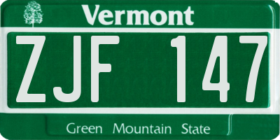 VT license plate ZJF147