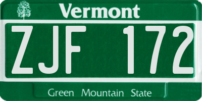 VT license plate ZJF172